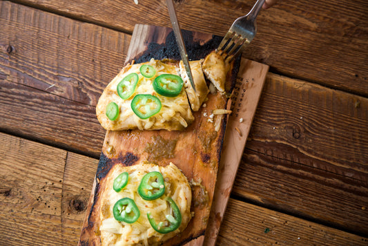 Salsa Verde Chicken on Cherry Grilling Plank