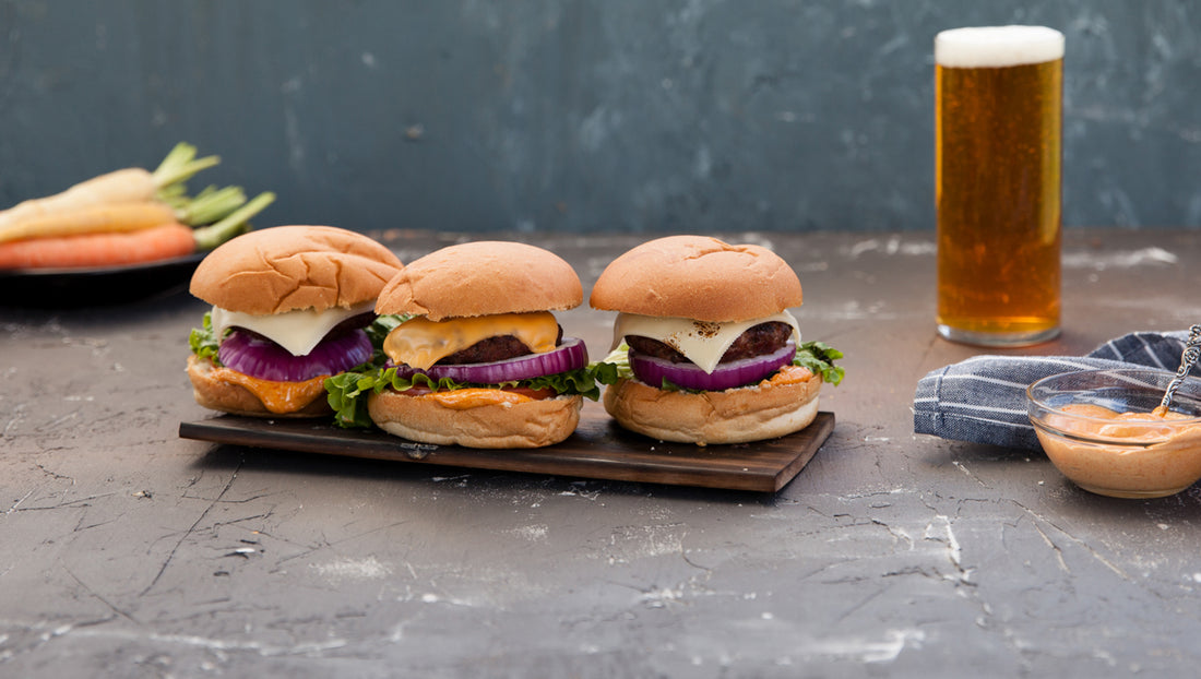 Hickory Planked Cheeseburgers with Paprika Mayo