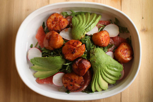 Smoked Scallop Salad with Arugula, Grapefruit, and Avocado