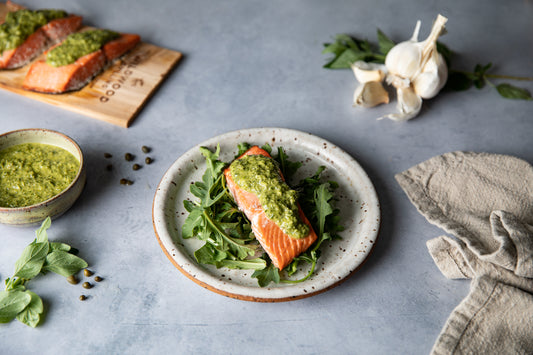 Cedar Planked Salmon with Salsa Verde