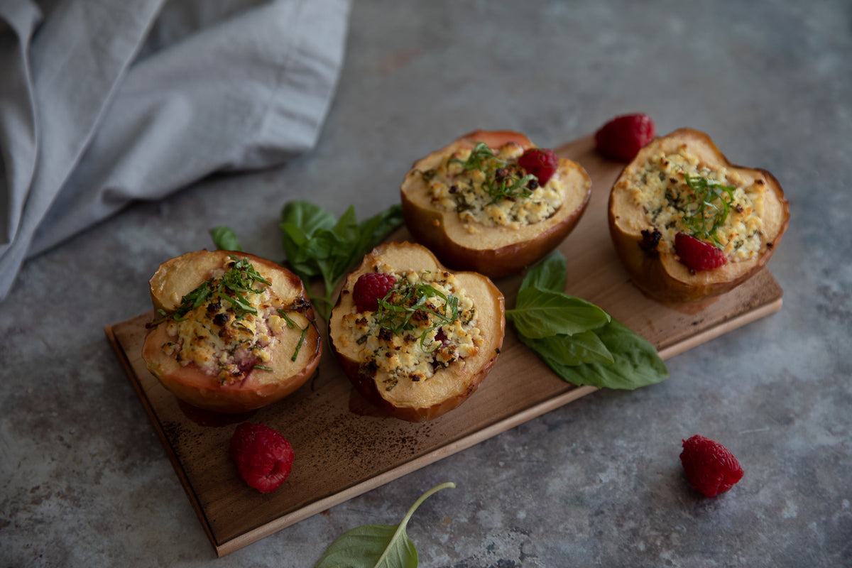 Maple Planked Apples with Honey Basil Chèvre