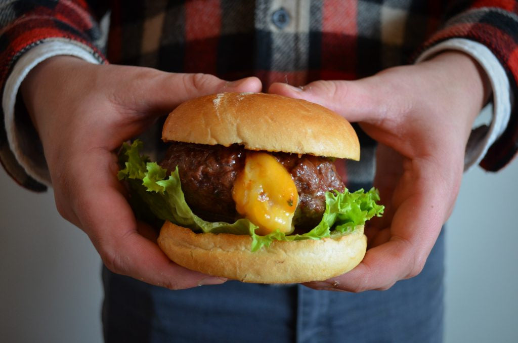 Cheese Stuffed Burgers on a Hickory Grilling Plank