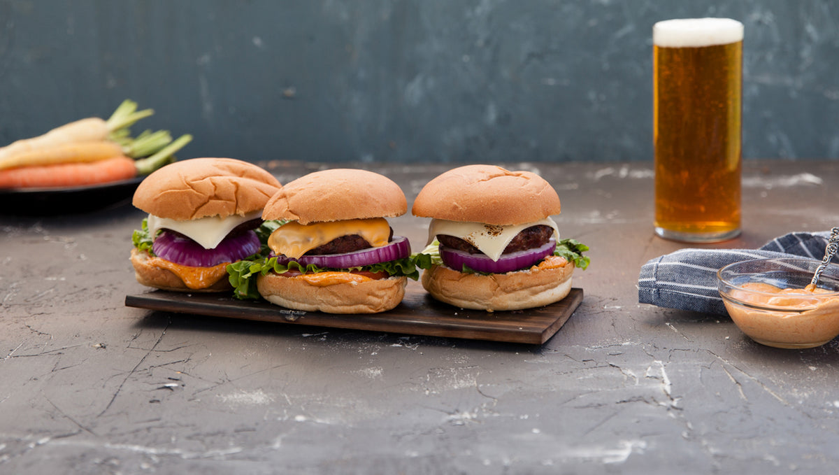 Hickory Planked Cheeseburgers with Paprika Mayo
