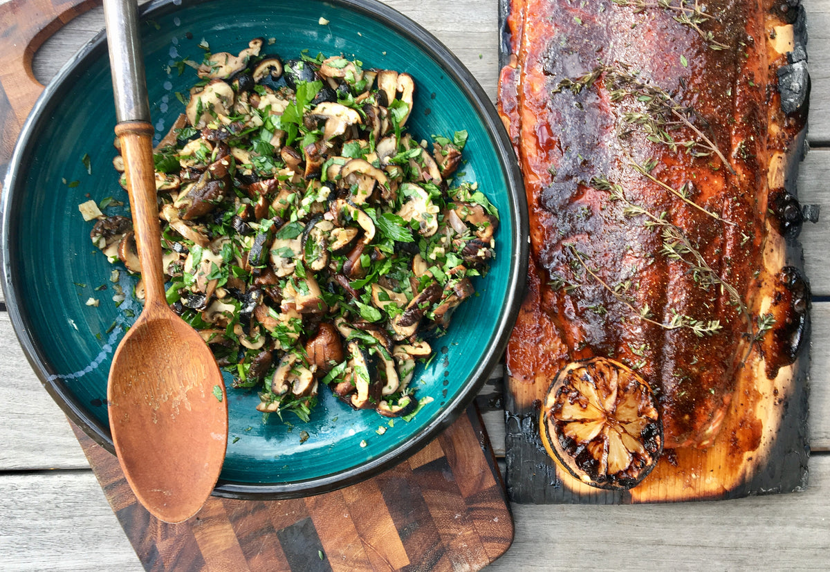 Sockeye and Mushroom Gremolata on Cedar Planks