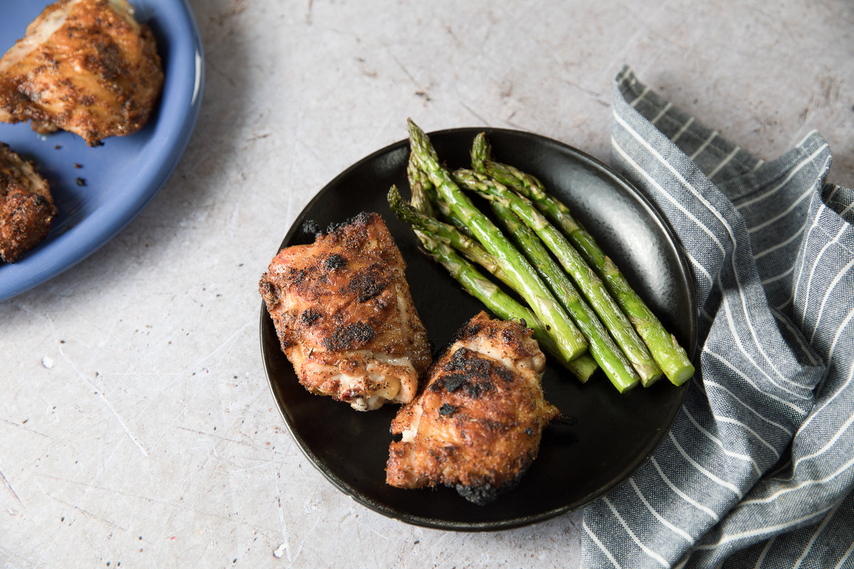 Rib Rubbed Crispy Chicken Thighs