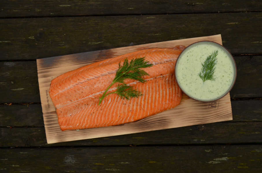 Cedar Plank Steelhead and Dill Sauce