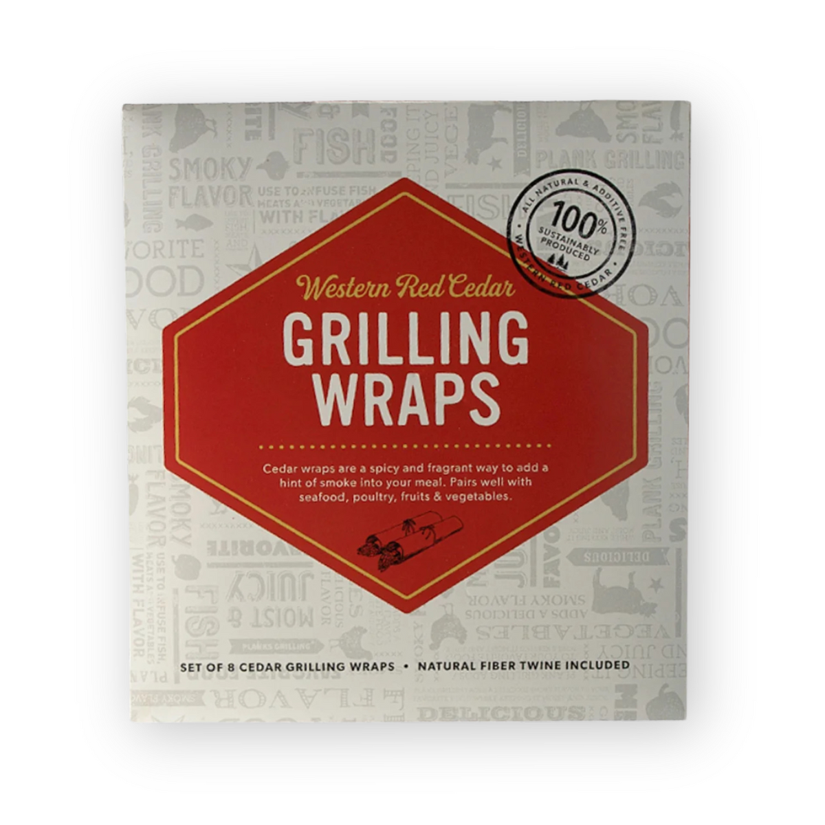 Wildwood Grilling Premium 8-Pack Cedar Grilling Wraps for Seafood, Chicken & Vegetables