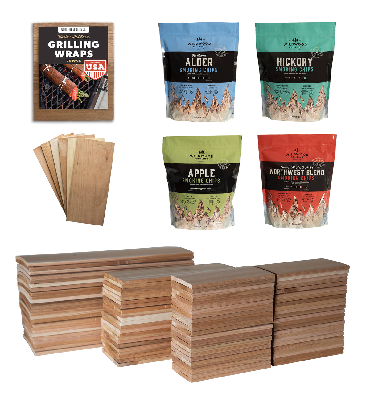 Wildwood Grilling Big Daddy Ultimate BBQ Grilling Box with Cedar Planks, Wraps, Smoking Chips & Sampler Woods